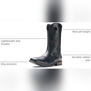 Men's Black Mid-Calf Leather Western Boots